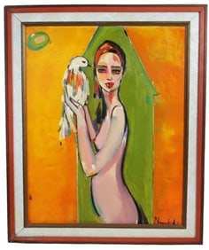 Lady & Bird oil Painting by NarekArt