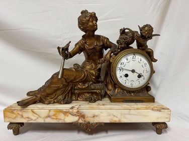 Antique French Mantel Clock and Vases