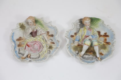 Pair of Vintage Hand-Painted Porcelain Plaques