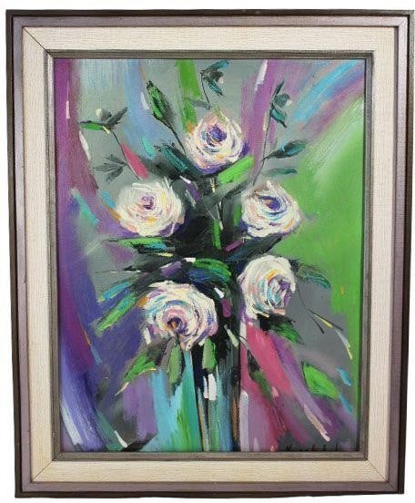 Light Roses by NarekArt: By Narek Khachatryan: The work is by the artist.Armenian ArtistPainting is framed.Dimensions: 19" x 23"Oil on canvas.
