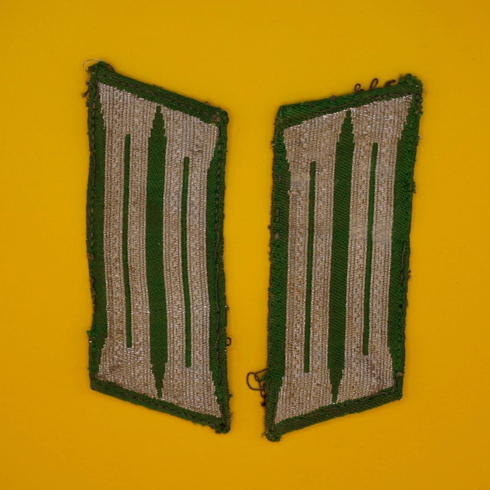 WWII German Heer M36 Pioneer Collar Tabs (Pair): Original WWII German Heer M36 tunic collar tabs (Litzen) for Pioneer/Engineer units, good condition, authentic.