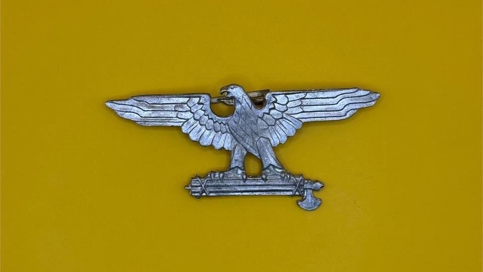 Roman Eagle & Fasces Pin - Italy: The eagle and fasces were ancient Roman symbols of power, authority, and unity, originating from Etruscan tradition. The fasces, representing strength through unity, was later revived by Fascist