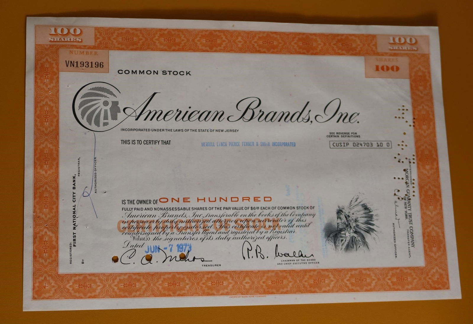 American Brands Inc Stock Certificate (1 of 2)