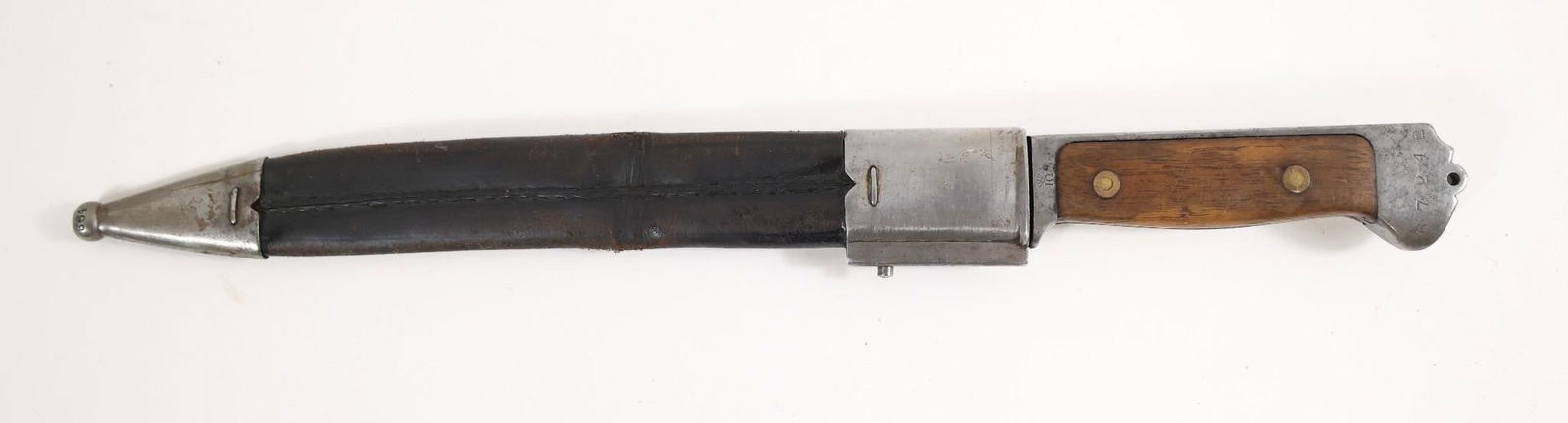 Danish M1889 knife bayonet w Scabbard: Original Item. Only One available. This is quite rare, and is a very nice example of a Danish Model 1889/93 Bayonet, intended for use on the Krag-Jørgensen Gevær M/1889 Rifle. The original Model 188