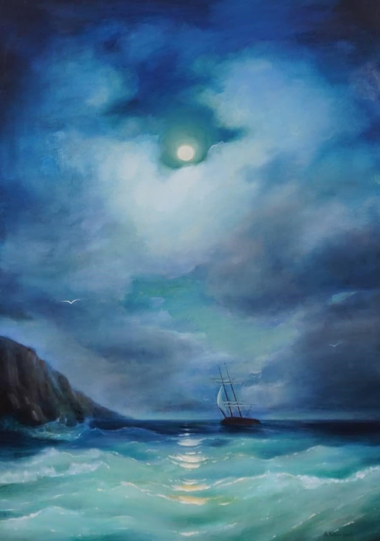 Path of the Moon By Aren Nalbandyan: Path of the Moon By Aren Nalbandyan 2025 Oil On Canvas Dimensions: 67" x 47" (170cm x 120cm). The picture will be shipped from Armenia via FedEx. Shipping is already included in the price. Please note