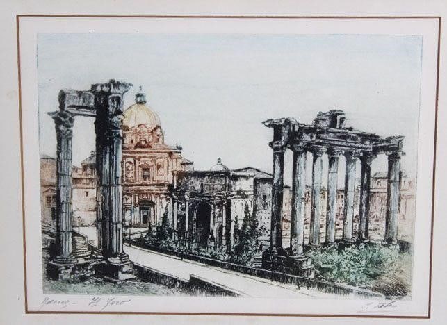 Roman Forum: Artwork is framed.Dimensions: 14" x 16"The work was executed by an unknown hand, but is a deliberate copy of a known work by the artist.