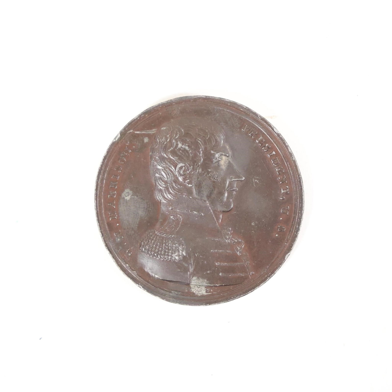 Bronze Indian Peace Medal William Henry Harrison: An exceedingly rare William Henry Harrison President, U.S. Peace and Friendship medal, 2 1/2" approx. 101.5 grams. Engraved by Moritz Fürst.William Henry Harrison (February 9, 1773 - April 4, 1841)