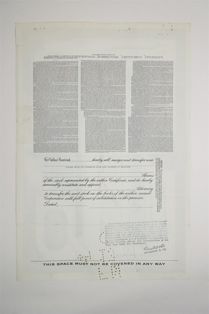 Studebaker-Packard Corporation Stock Certificate - 2