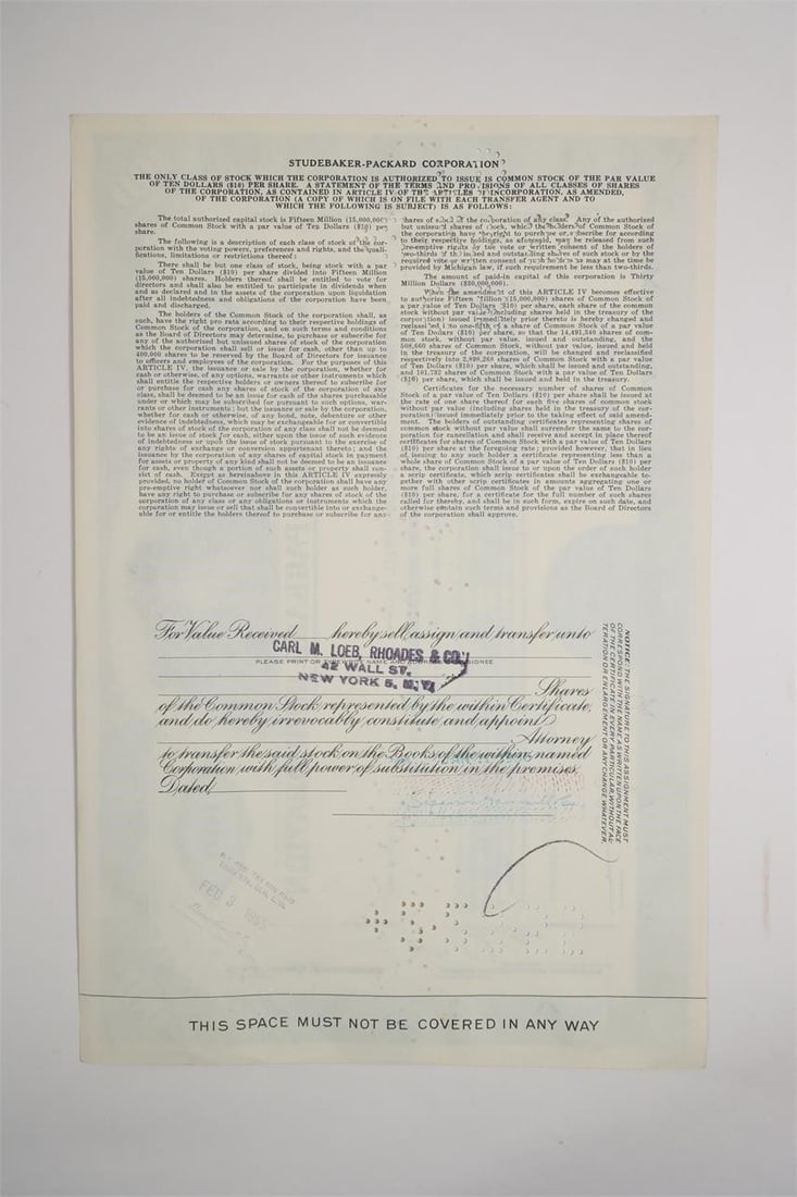 Studebaker-Packard Corporation 100-Share - 2