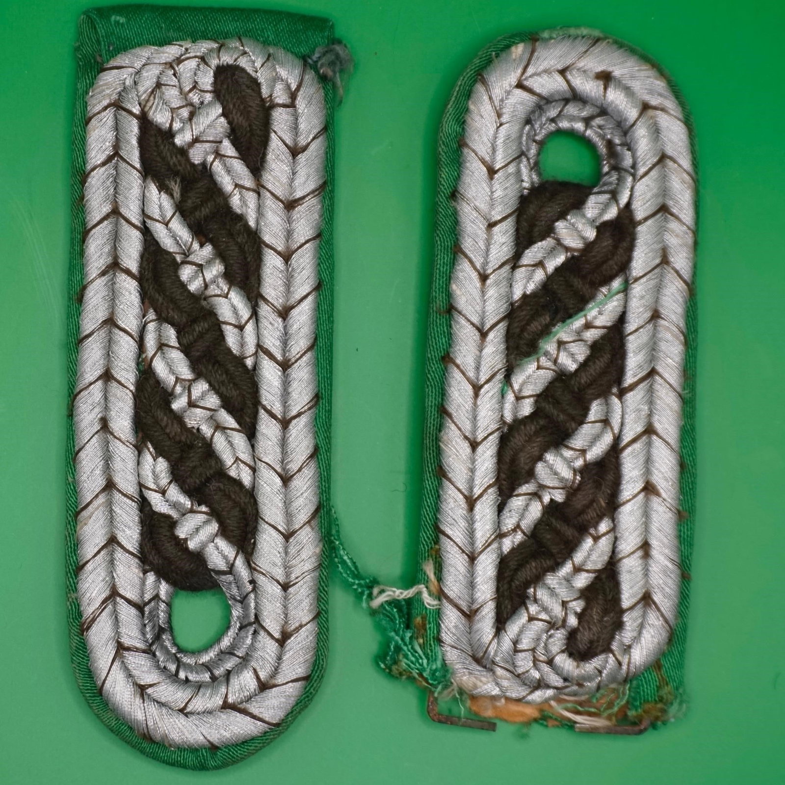 WWII Schutzpolizei Meister Boards (Pair): Original WWII German Schutzpolizei Meister rank shoulder boards, matching pair, period construction, good condition, authentic.