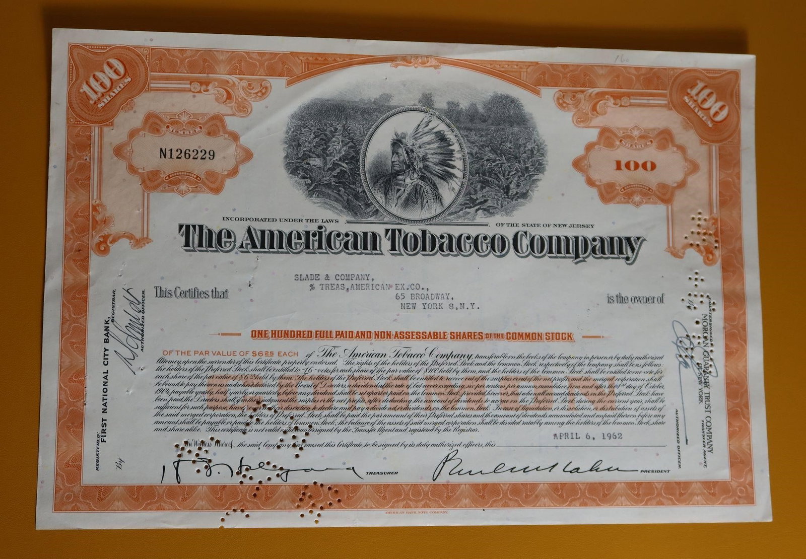 Historic American Tobacco Co Stock Certificate (1 of 2)