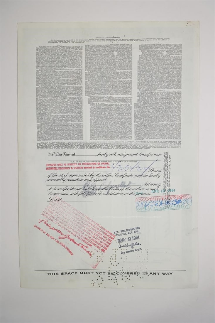 Studebaker-Packard Corporation Stock Certificate - 2