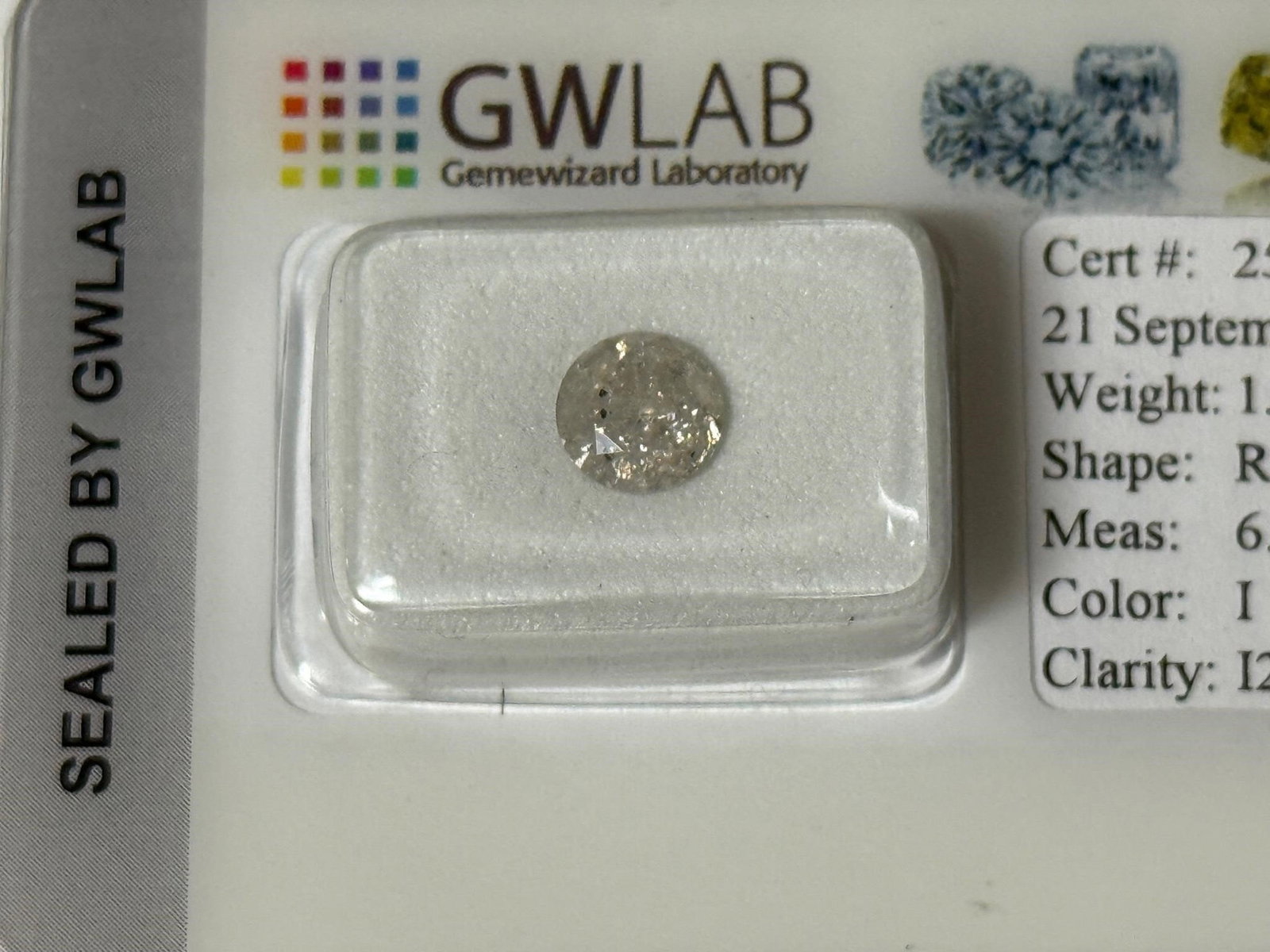 Natural 1.03 ct Round Diamond: Lab report number - 255907261037Diamond type - NaturalTotal carat weight - 1.03Cut grade - Very goodDiamond Clarity Grade - I2Diamond Colour Grade - IFluorescence - NoneLaboratory Report - Gemewizard