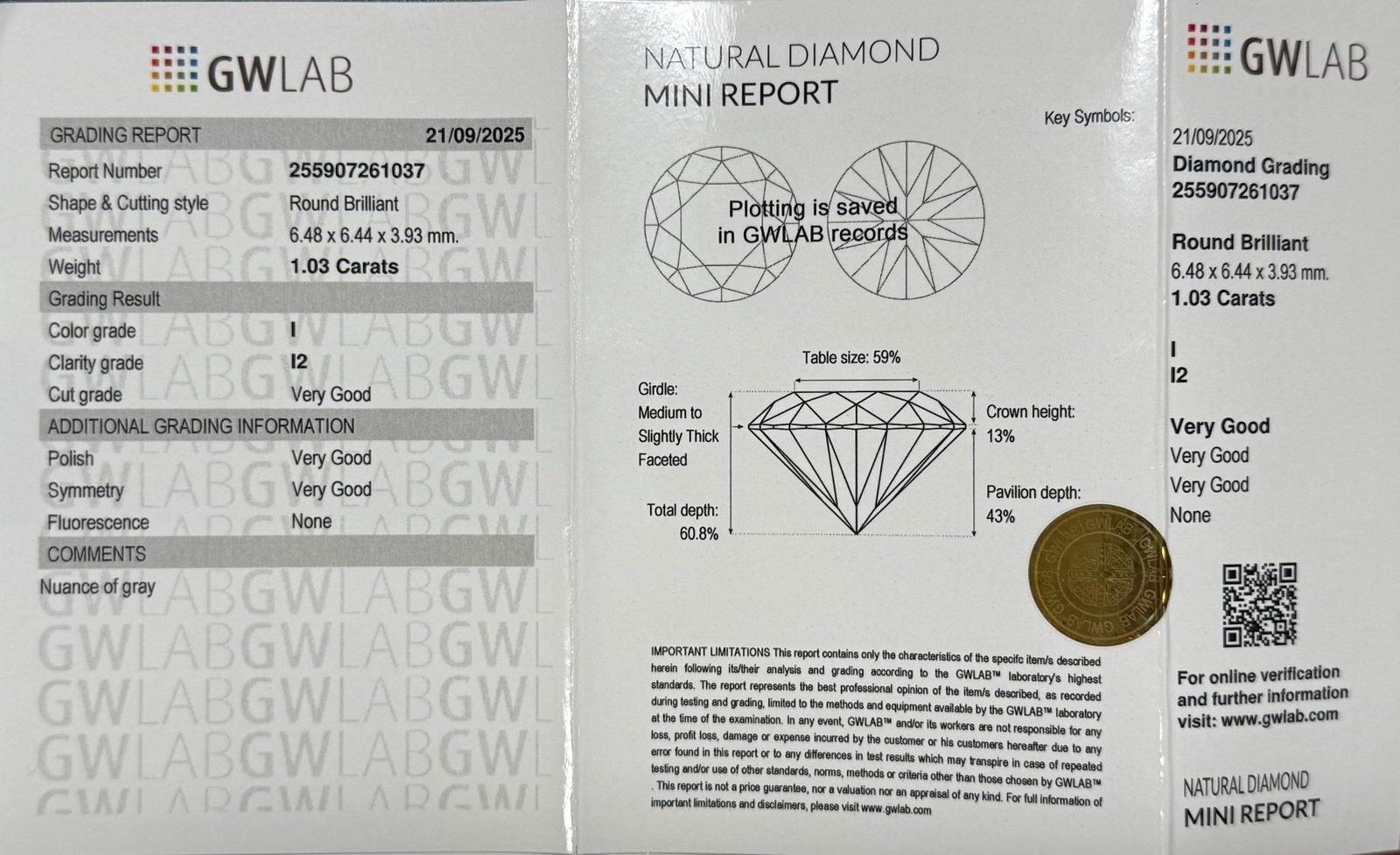 Natural 1.03 ct Round Diamond - 4