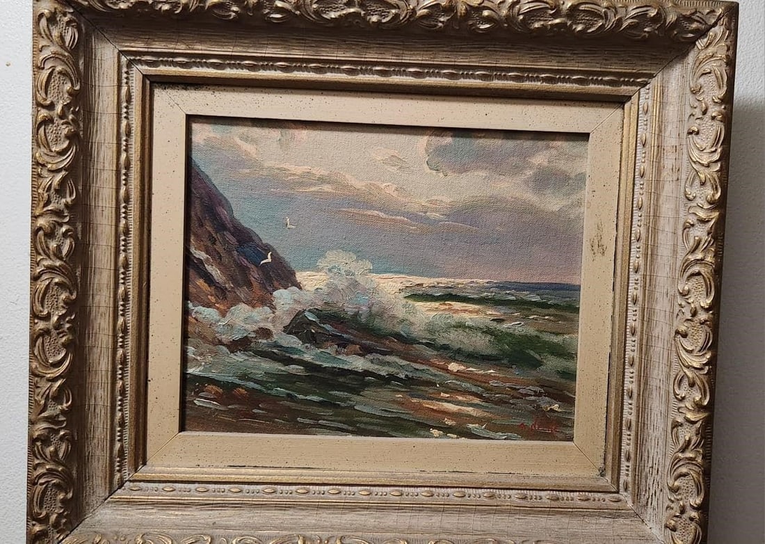 Alexander Nelke (1894 - 1974) - Rise of the Waves: ARTIST: Alexander Nelke (New York, South Carolina, Estonian, 1894 - 1974)MEDIUM: oil on boardFRAME SIZE: 13.5 x15.5 inches SIGNATURE: Lower Right