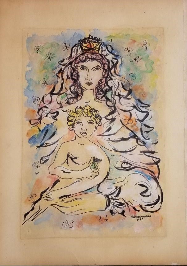 Rene Portocarrero 1953 - Crowned Serenity: Rene Portocarrero (1912-1985) - Cuban Artist- One of the greatest Cuban figures of all time, creator of this work that she chose for reprodution in Screenprints, and is Certified by Dr.Ramon Vasquez