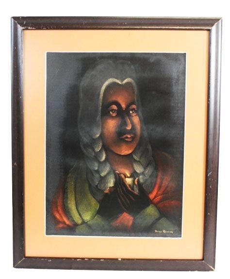 Painting by Diego Rivera: Attributed to Diego Rivera: The work may be ascribed to the artist on the basis of style, but there may be some question as to actual authorship.Painting is framed.Dimensions: 19" x 23.5"Pastel