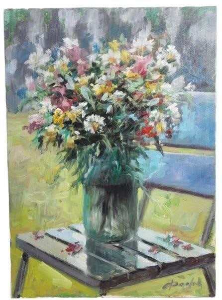 Rain Flowers by Oleg Federov: 2018Painting is not framed.Dimensions: 20" x 28"By Oleg Fedorov: The work is by the artist.Russian ArtistArtist Bio:Oleg Fedorov was born in 1959 in the Komi Republic, Russia. He studied at the