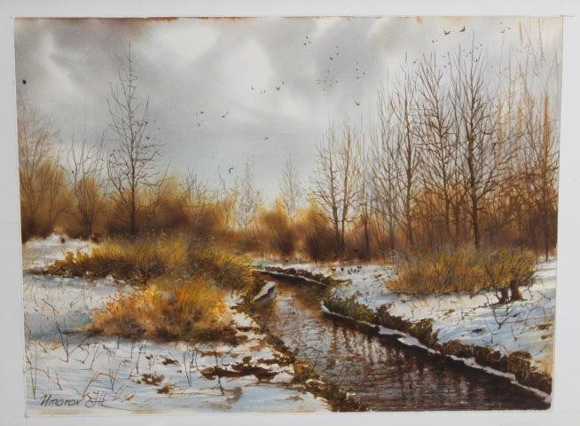 Watercolor Painting (Fall) by Jamshid Umarov: Painting is framed.Dimensions with frame: 14" x 20"Jamshid Umarov: The work is by the artist.Watercolor Artist, born in Uzbekistan.