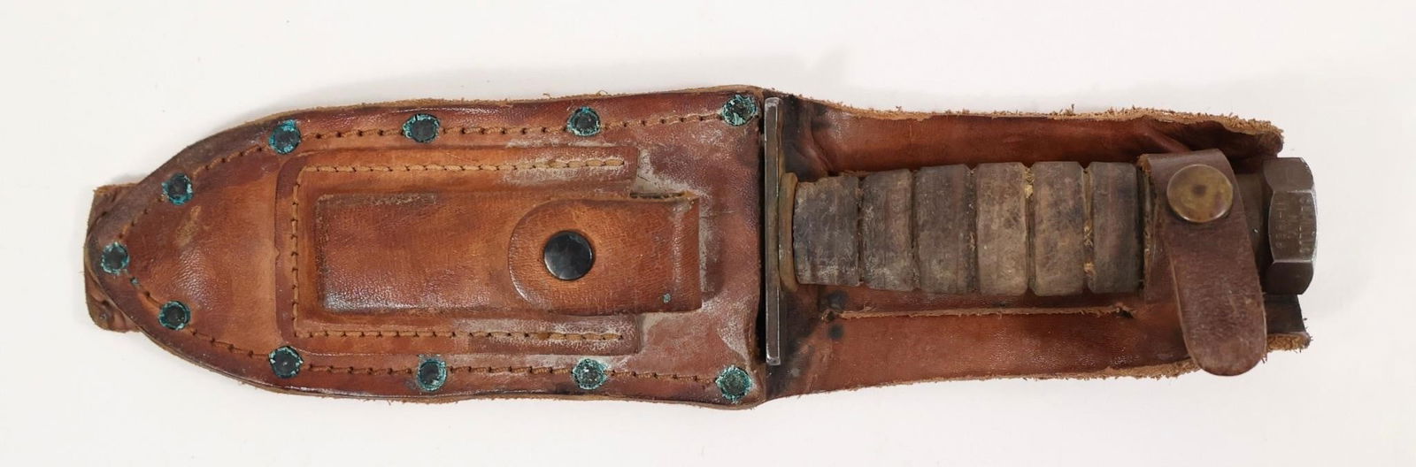 Vietnam War U.S. Air Force Pilot Survival Knife: Original Vietnam War-era U.S. Air Force pilot survival knife by Camillus, 5" blade dated April 1968, with correct leather sheath. Blade shows light service wear with much of the original finish