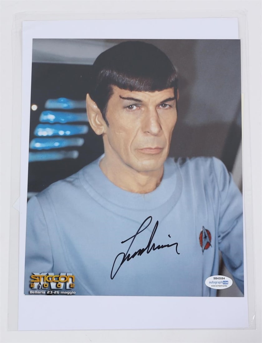 Leonard Nimoy Signed Spock Photo with COA: 20x25 photo signed by Leonard Nimoy- Spock in Star Trek The Motion Picture at the 2002 Sticcon Italian convention accompanied by two certificates, the first from Ultimo Avamposto Limitid edition 003/5