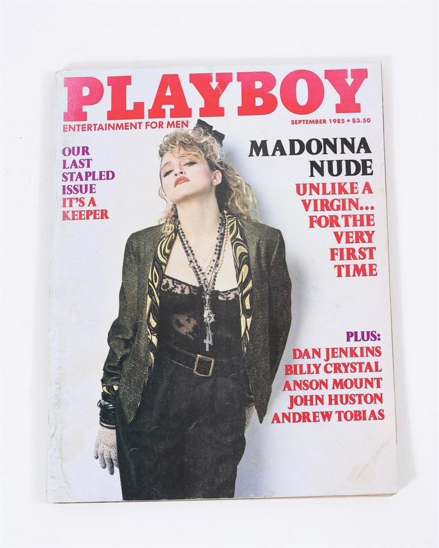 Playboy Magazine - Madonna First Photo Issue: 1985 Playboy magazine featuring Madonna's first nude photo publication with 11 images. Magazine is 39 years old with minor imperfections on the front and back cover. You receive the exact magazine