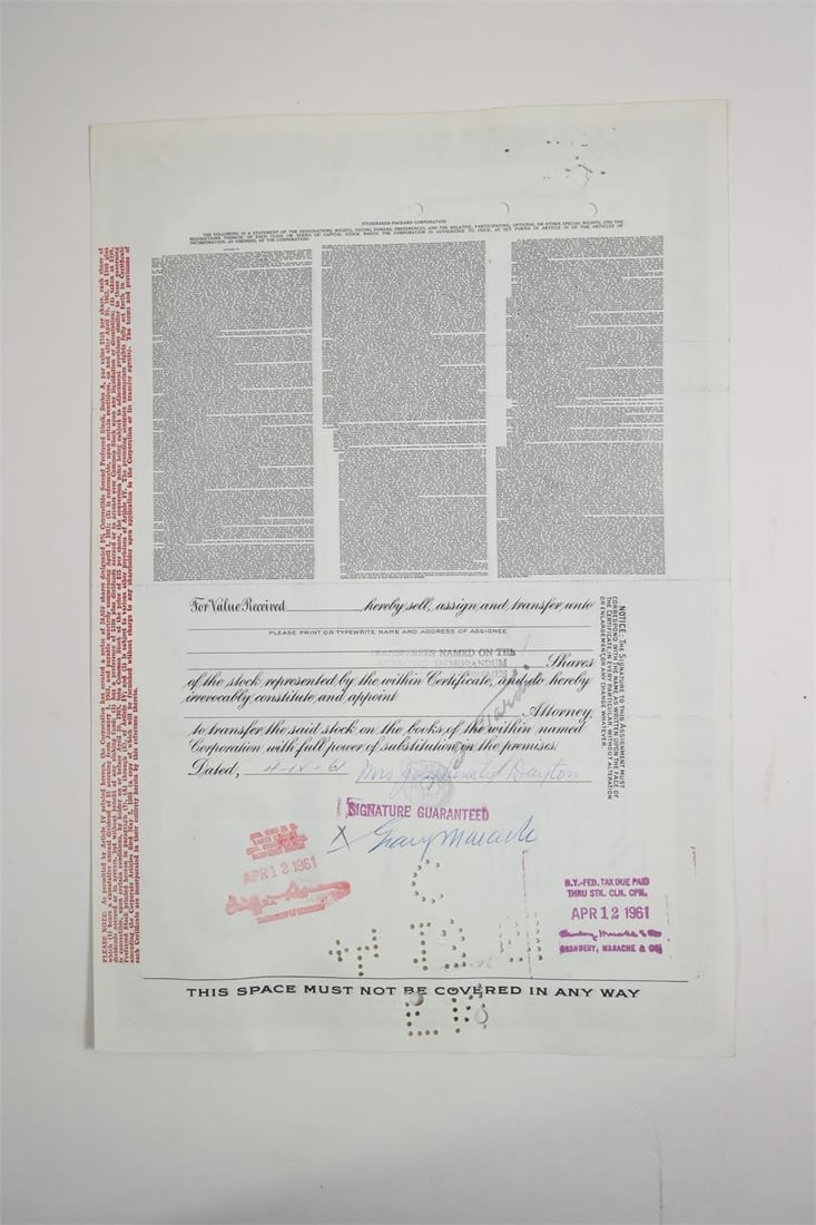 Studebaker-Packard Corporation Stock Certificate - 2