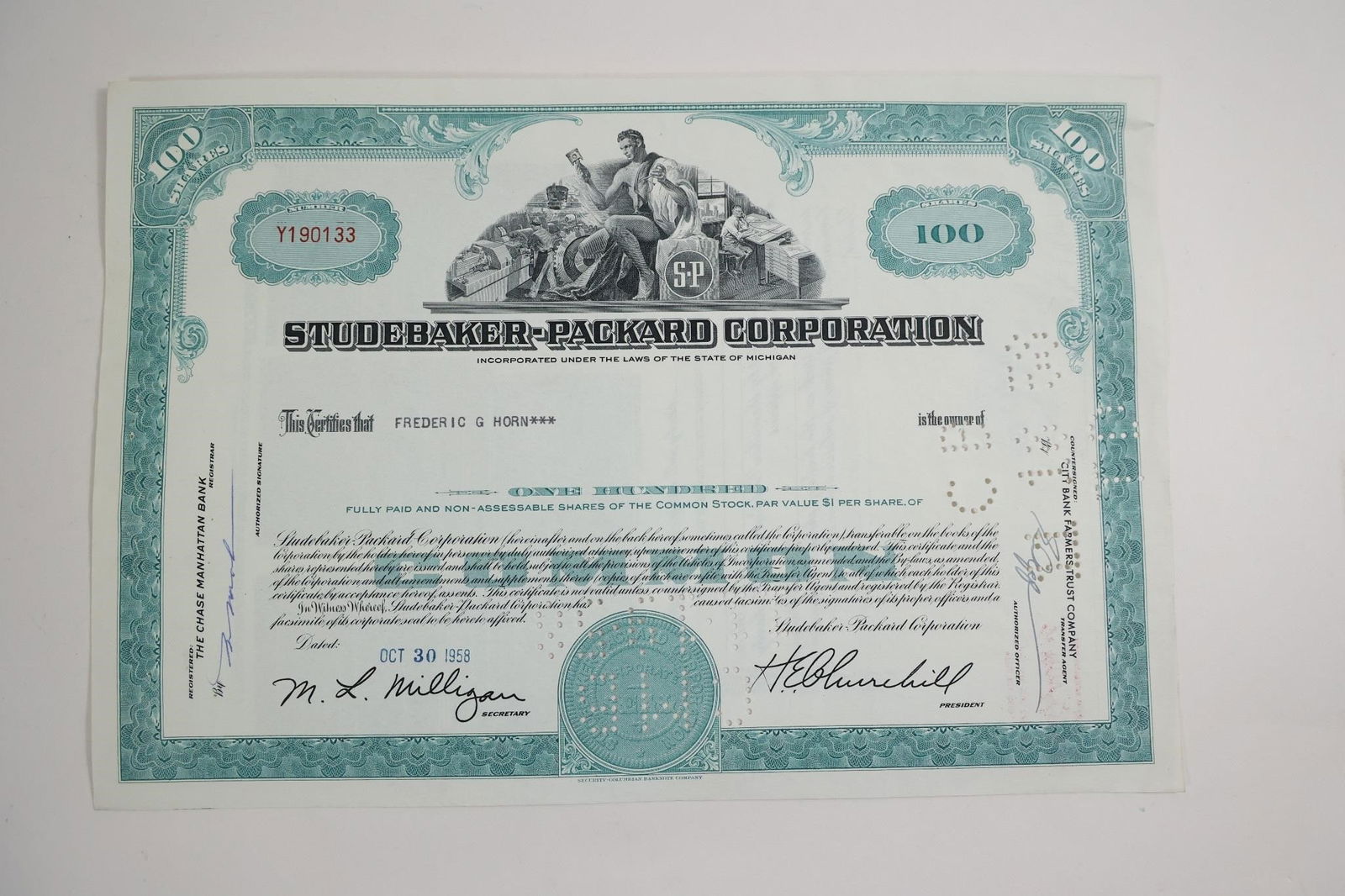 Studebaker-Packard Corporation 100-Share (1 of 2)