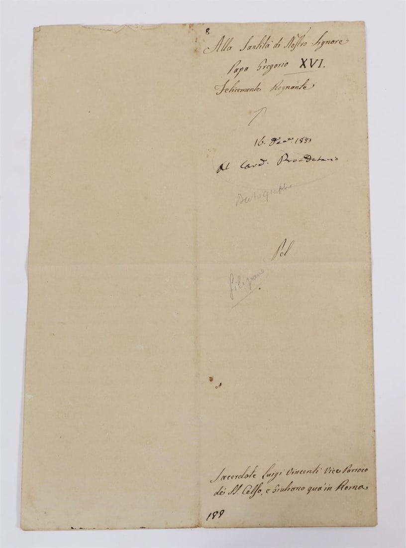 1833 Pope Gregory XVI Supplica with Note - 3