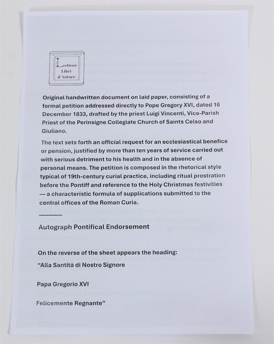 1833 Pope Gregory XVI Supplica with Note - 6