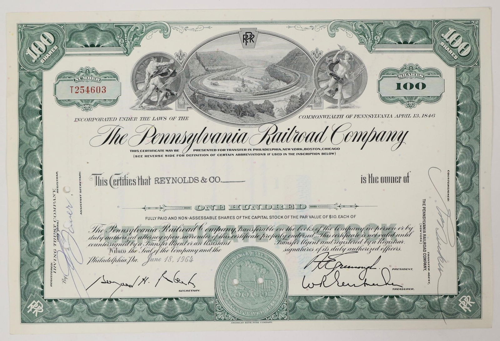 Pennsylvania Railroad Stock Certificate 1964 (1 of 2)