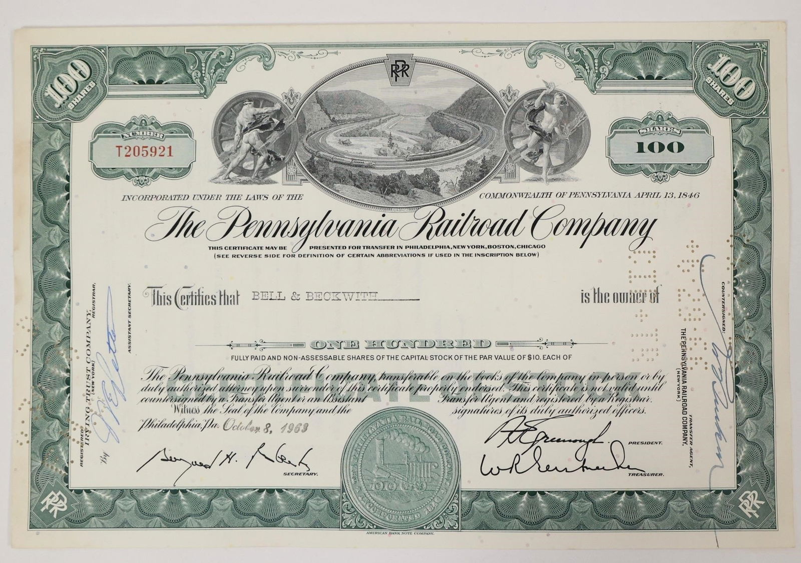 Pennsylvania Railroad Stock Certificate 1969 (1 of 2)
