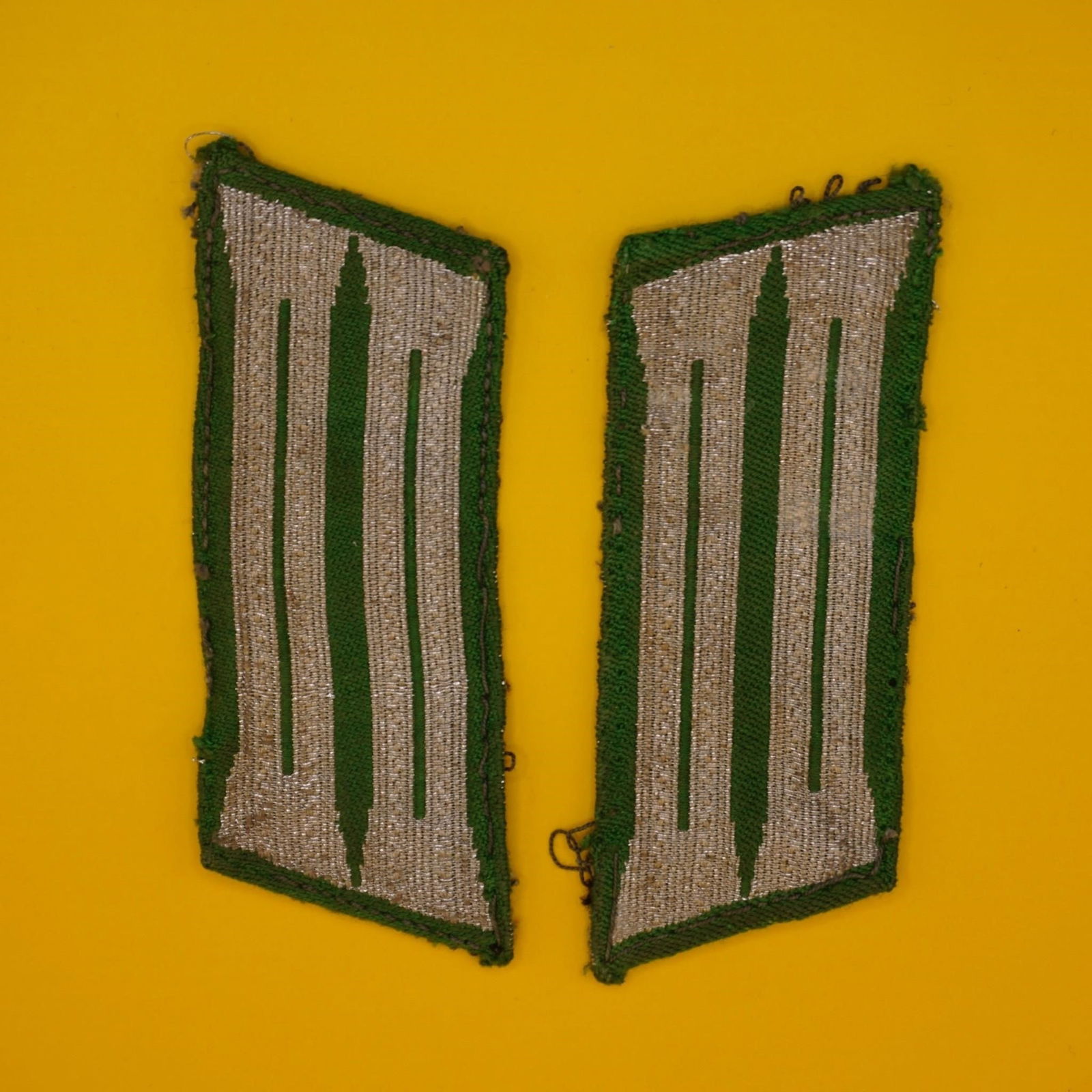 WWII German Heer M36 Pioneer Collar Tabs (Pair): Original WWII German Heer M36 tunic collar tabs (Litzen) for Pioneer/Engineer units, good condition, authentic.