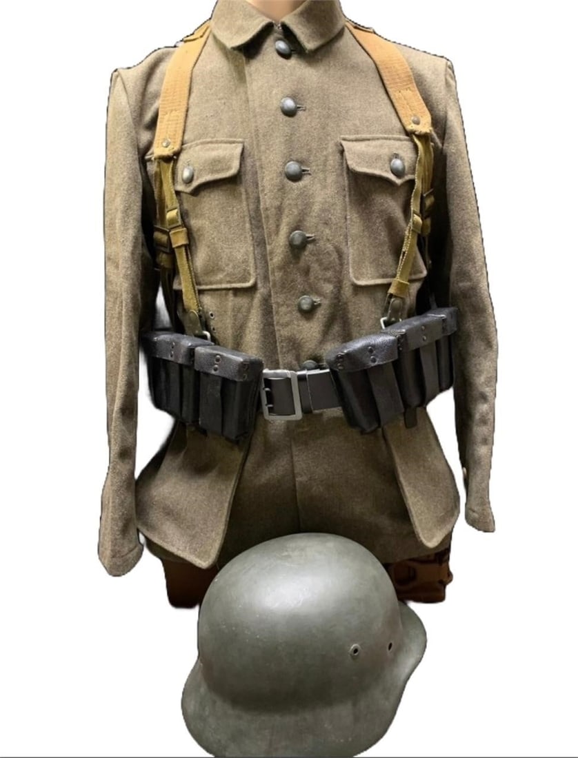 WW2 Uniform Set German Soldier: Offered is a carefully assembled set of Wehrmacht-style equipment that appears authentic and makes an excellent display.The set includes:German M42 helmetSwedish military jacket fitted with post-war b