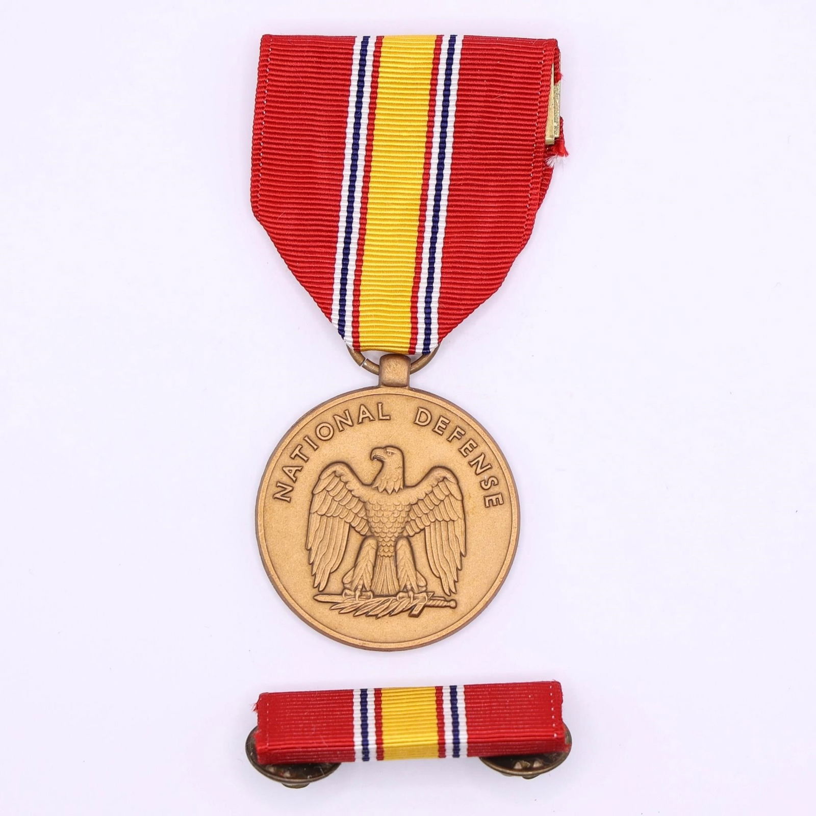 US National Defense Service Medal: National Defense Service Medal (NDSM). This U.S. military decoration is presented to service members who served on active duty during a declared "national emergency"Dimensions: 4.5in x 2 1/4in