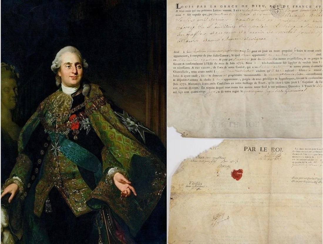 1787 Louis XVI Letters Patent - Tours: Rare official parchment document issued by the royal chancery of Louis XVI, dated June 17, 1787 (the 14th year of his reign), i.e., two years before the French Revolution.These letters patent concern