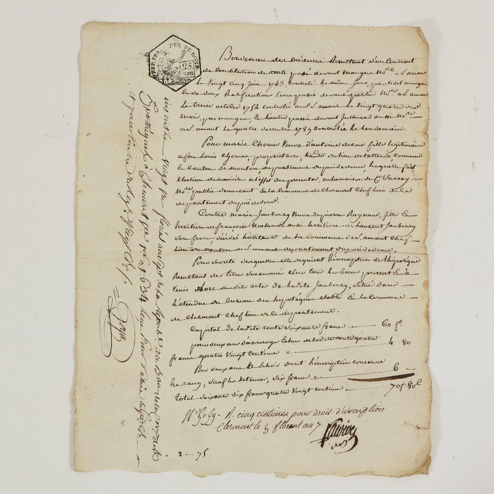 1865 French Notarial Deed - Meursault Burgundy: Original handwritten notarized deed, single sheet, double-sided, (Second Empire - Napoleon III)Original handwritten notarized deed, single sheet, double-sided, relating to a patrimonial settlement ari