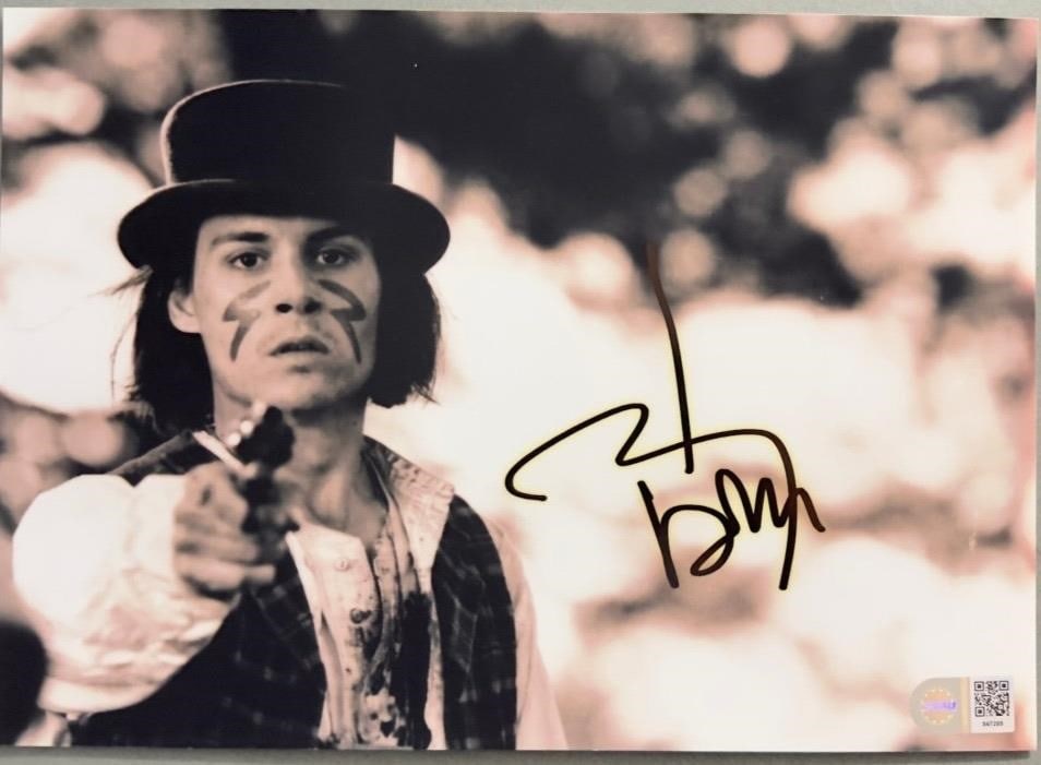 Johnny Depp Signed Dead Man Photo - SWAU COA: Professional A4 (21 x 29.7 cm) photograph hand-signed by Johnny Depp, one of Hollywood's most iconic actors, best known for Pirates of the Caribbean, Edward Scissorhands, Sleepy Hollow, and the cult c
