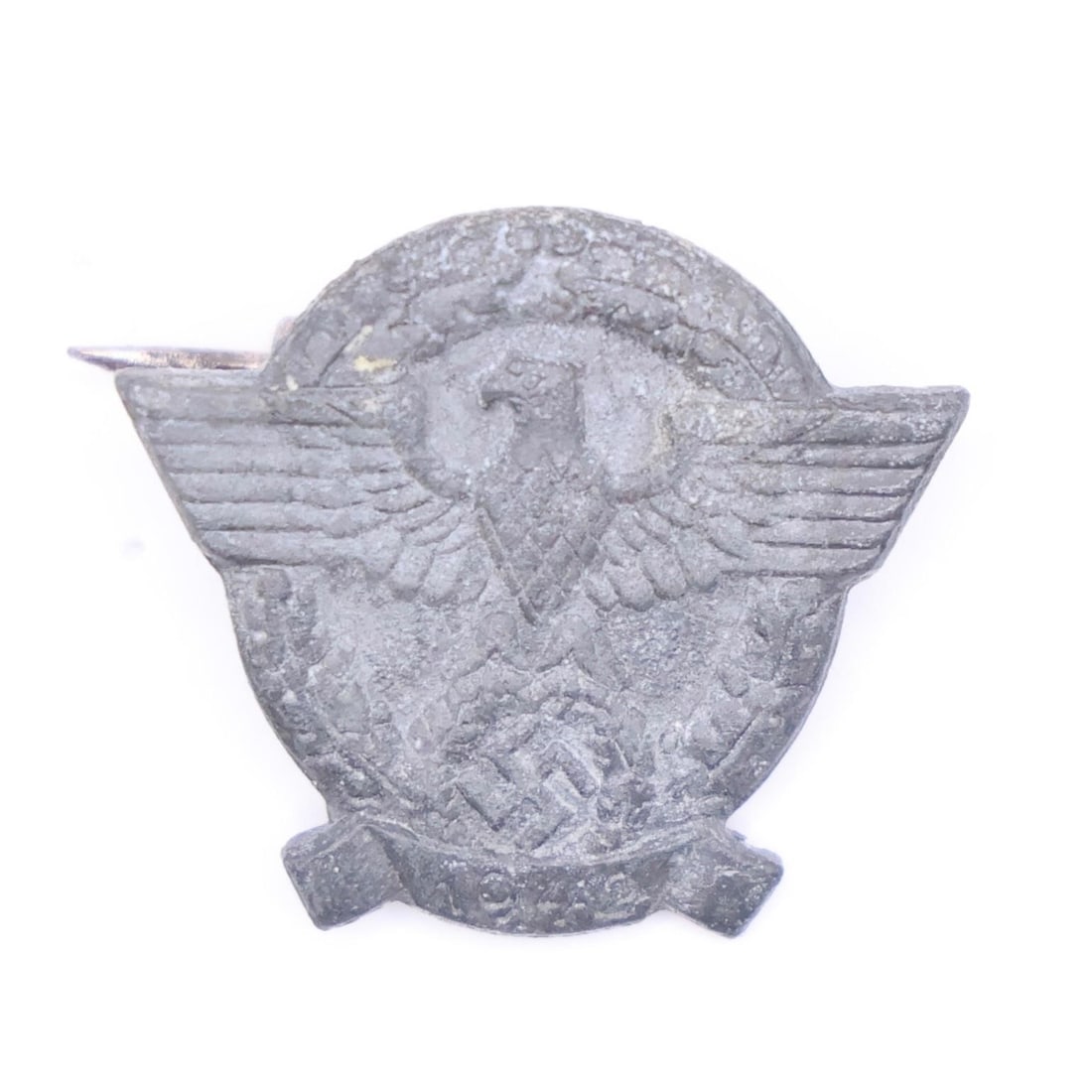 1942 German Police/Gendarmerie Membership Badge: Original 1942 German Police/Gendarmerie membership badge, metal construction with pinback, good condition, authentic period piece.