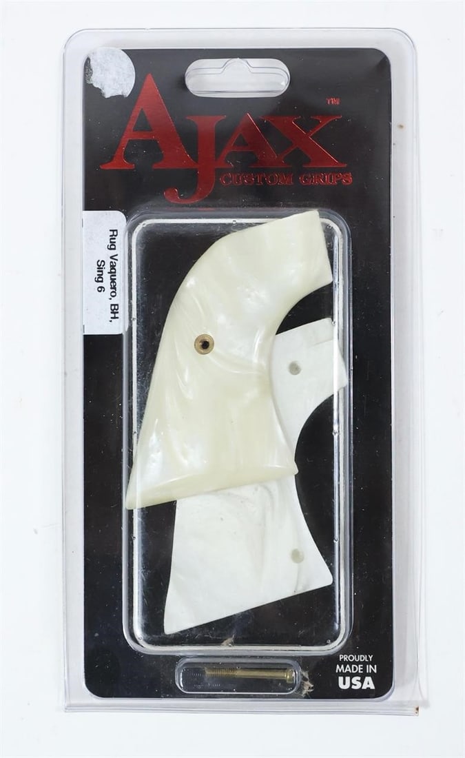 Ajax Custom Grips Rug Vaquero BH Single 6: This item is a set of Ajax Custom Grips for a Rug Vaquero BH Single 6 revolver, made in the USA, in original packaging.