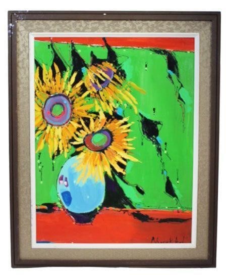 Sunflowers by NarekArt: By Narek Khachatryan: The work is by the artist.Armenian ArtistPainting is framed.Dimensions: 17" x 21"Oil on canvas.