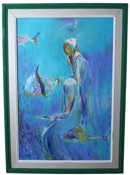 Mermaid by NarekArt: By Narek Khachatryan: The work is by the artist.Armenian ArtistPainting is framed.Dimensions: 19" x 27"Oil on canvas.