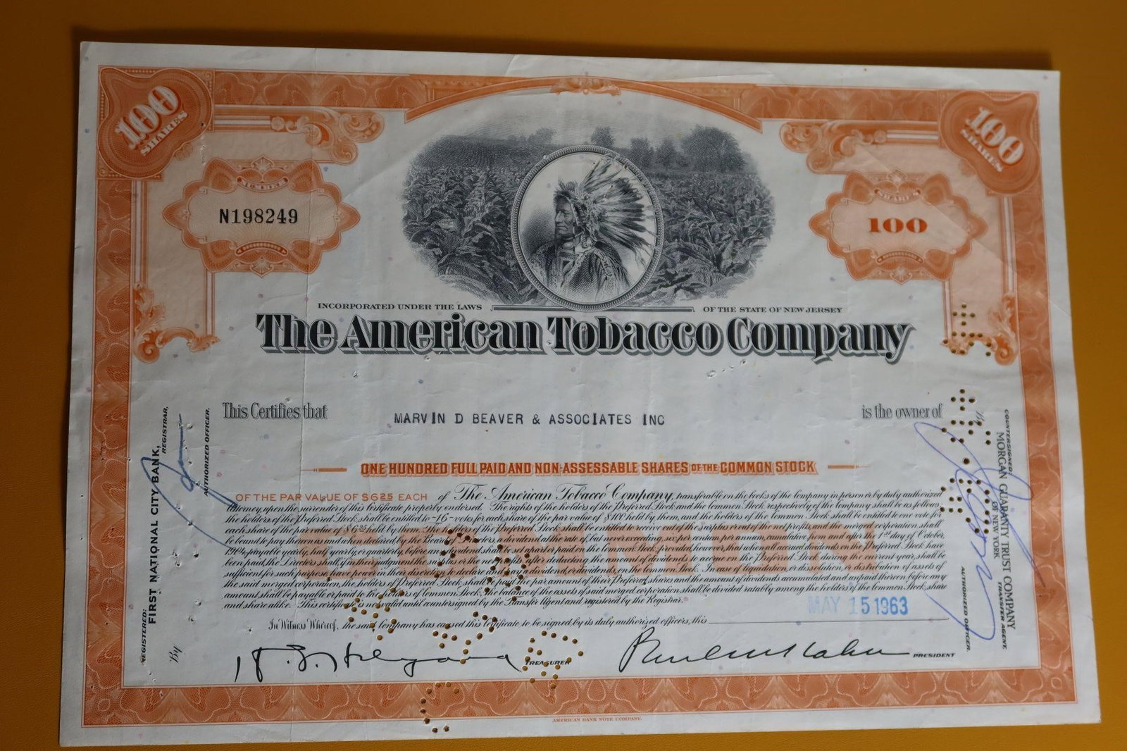The American Tobacco Company Stock Certificate (1 of 2)