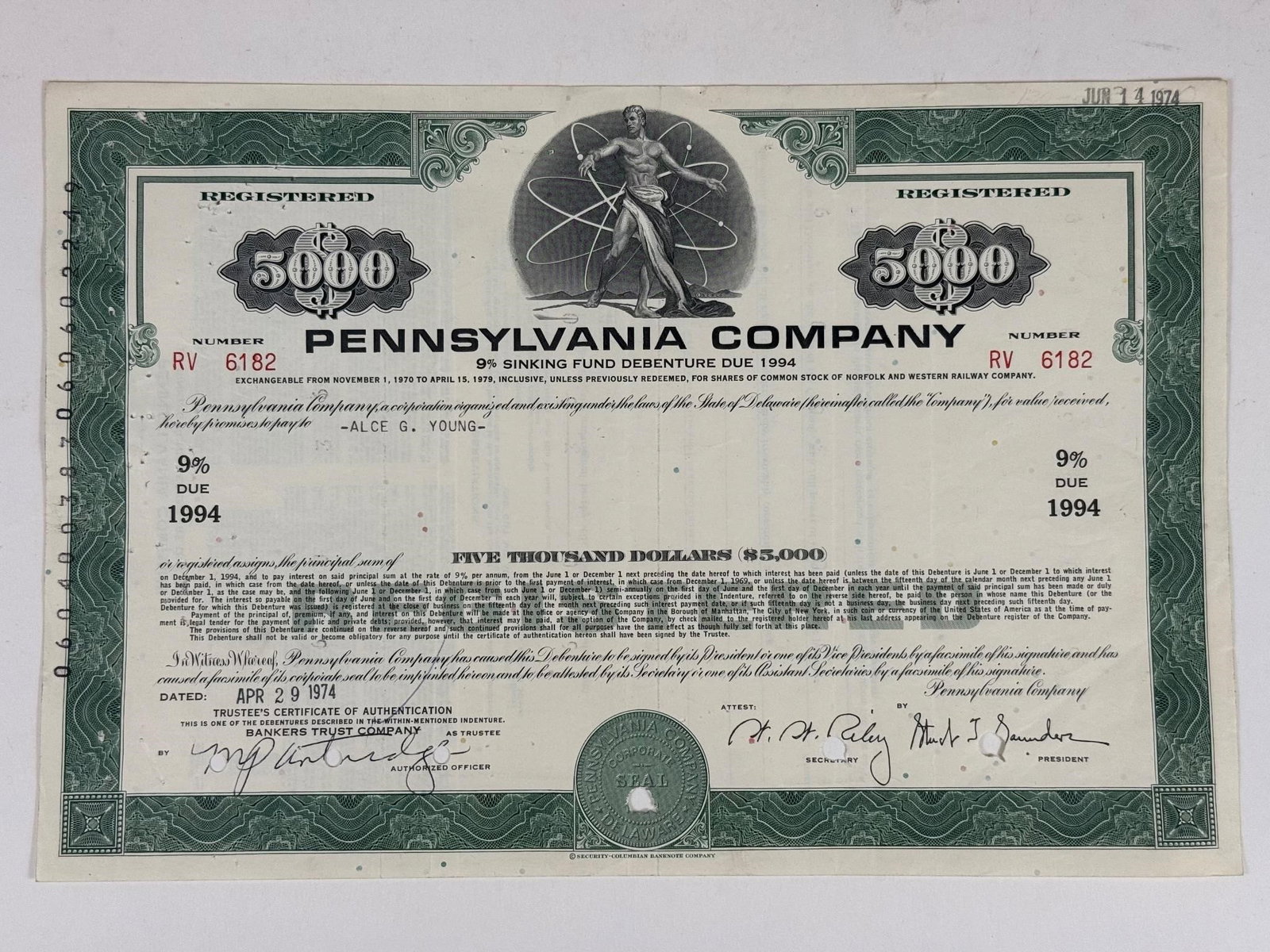 Pennsylvania Company $5,000 9% Sinking Fund (1 of 2)