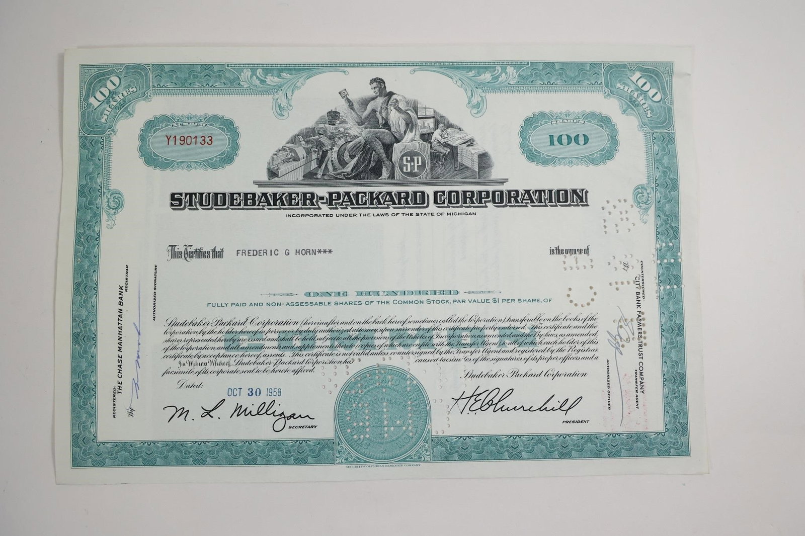 Studebaker-Packard Corporation 100-Share (1 of 2)