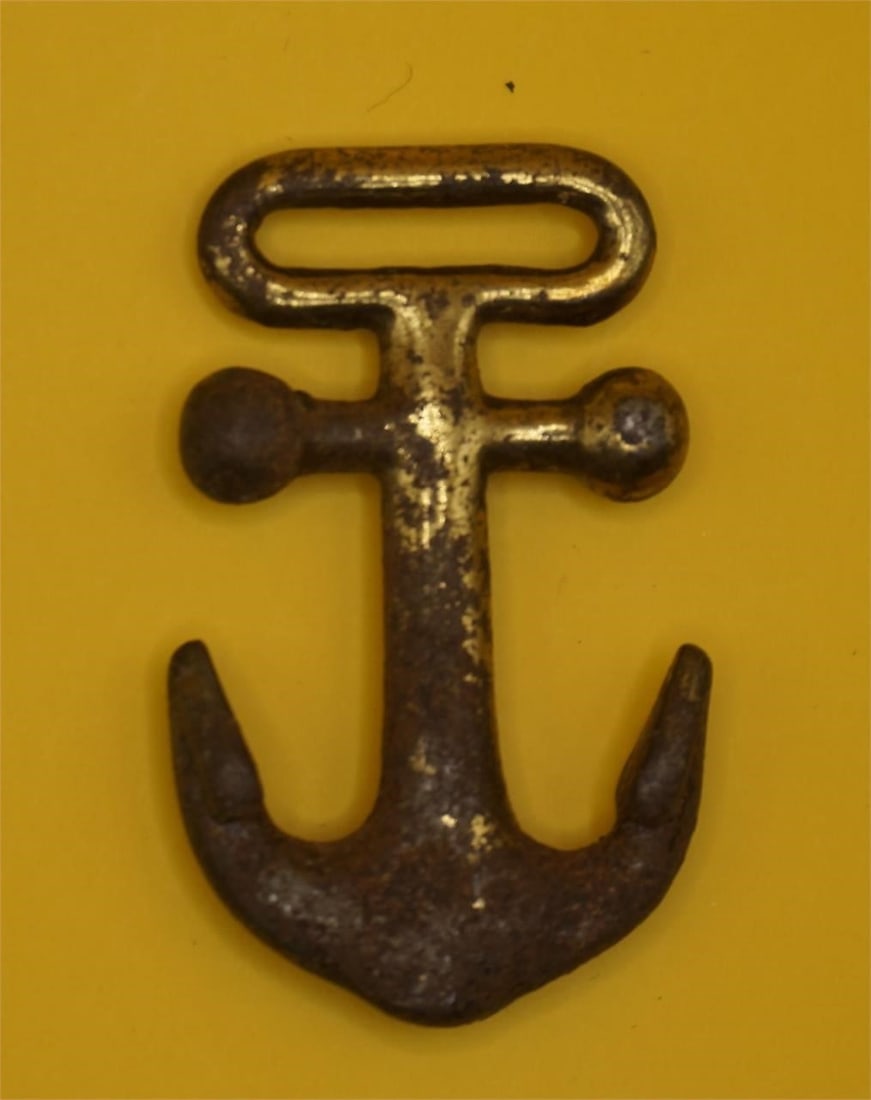 Hammock Anchor: This is a miniature anchor, approximately 2.75 inches long. The item has a patent date of "May 3, '81" (1881) embossed on it. It was likely created to look rustic, chipped, weathered, and worn. These