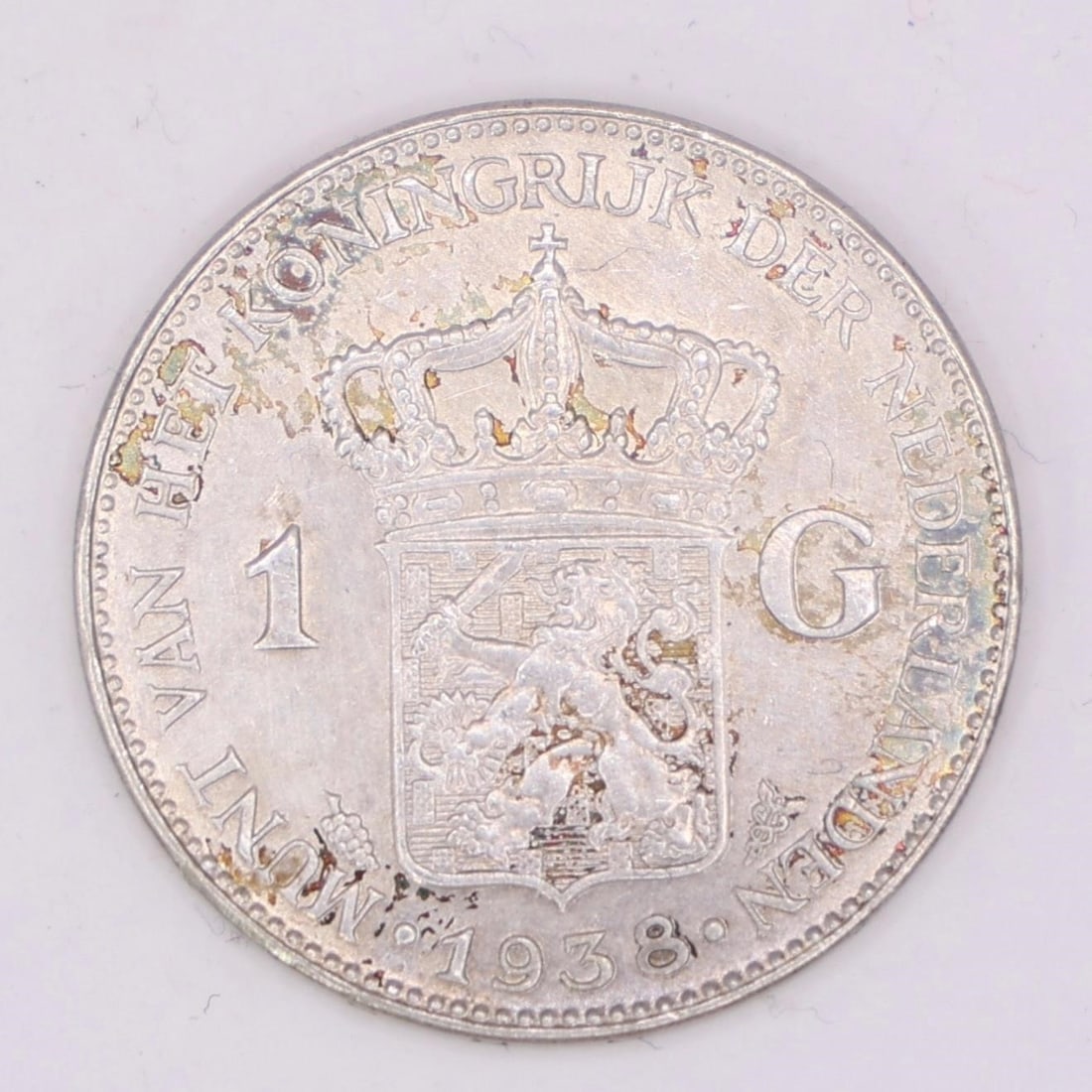 1938 Netherlands Queen Wilhelmina Silver Gulden: 1938 Netherlands silver 1 Gulden coin featuring Queen Wilhelmina, struck in .720 silver.