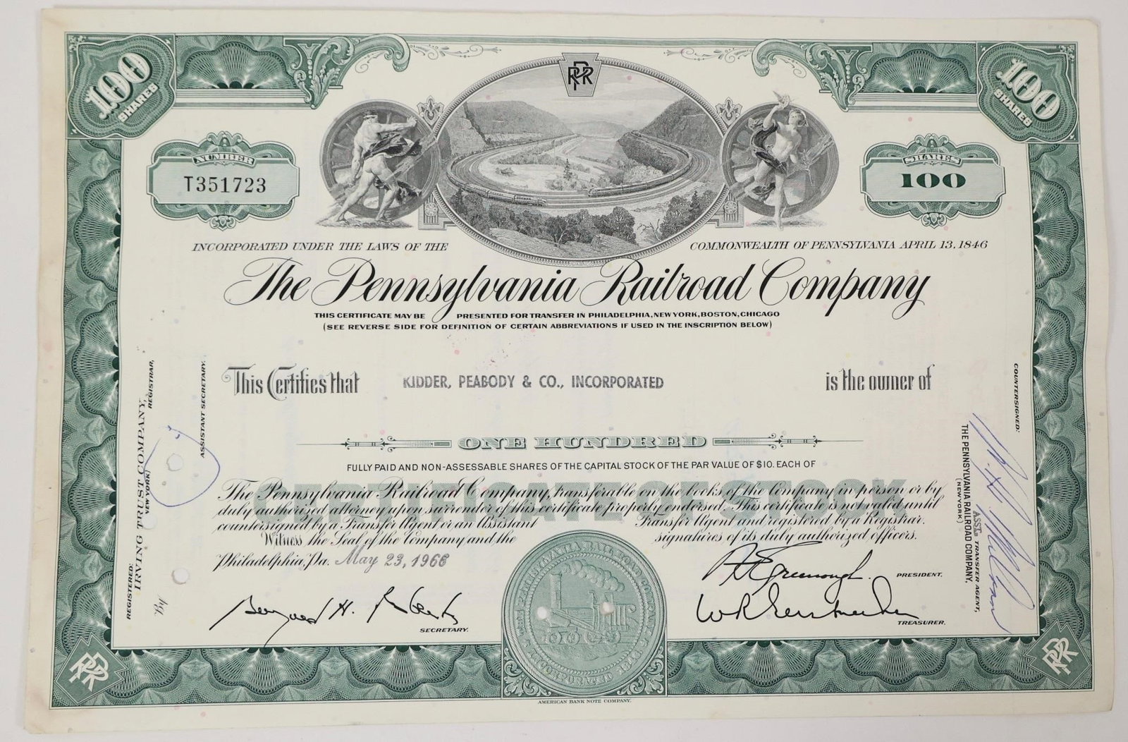Pennsylvania Railroad Stock Certificate 1966 (1 of 2)