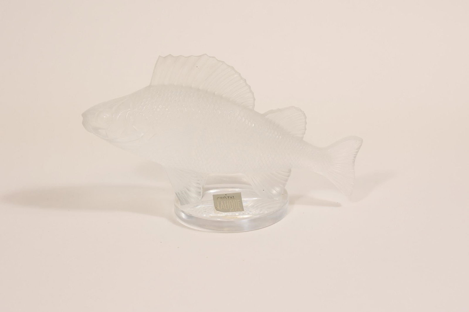 Vintage Lalique Poisson Perche Glass Figurine: Vintage Lalique "Poisson Perche" (Perch) glass figurine, originally designed by René Lalique in 1929 as a car mascot; crafted in clear/frosted glass with elegant detailing, a classic Art Deco