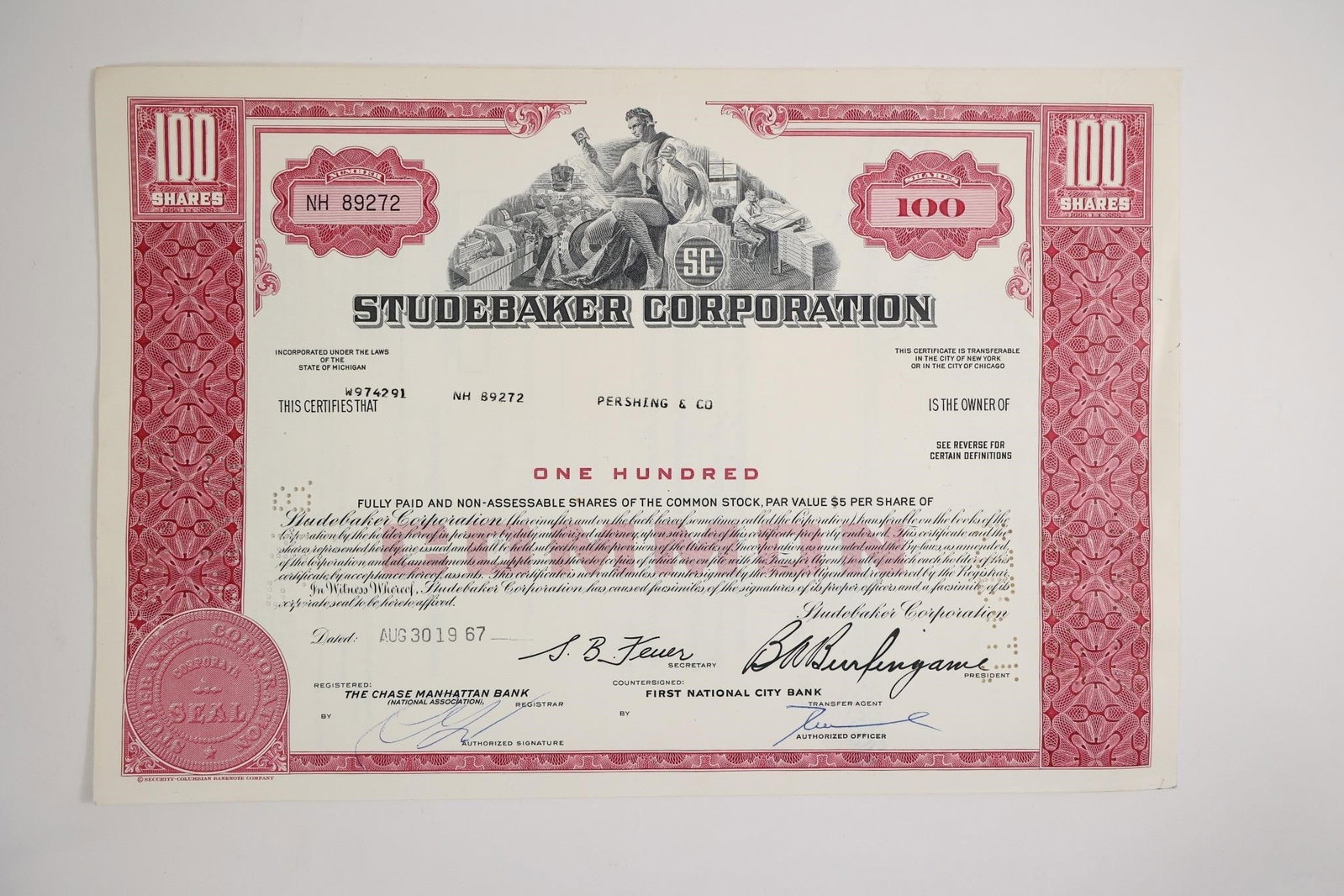 Studebaker Corporation Stock Certificate (1 of 2)